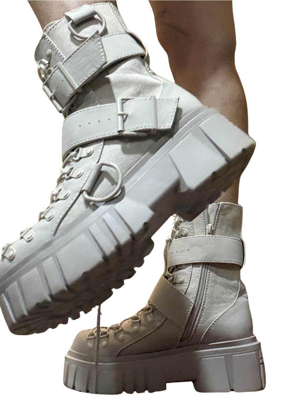 Chunky Light Gray/Sand Platform Combat Boots